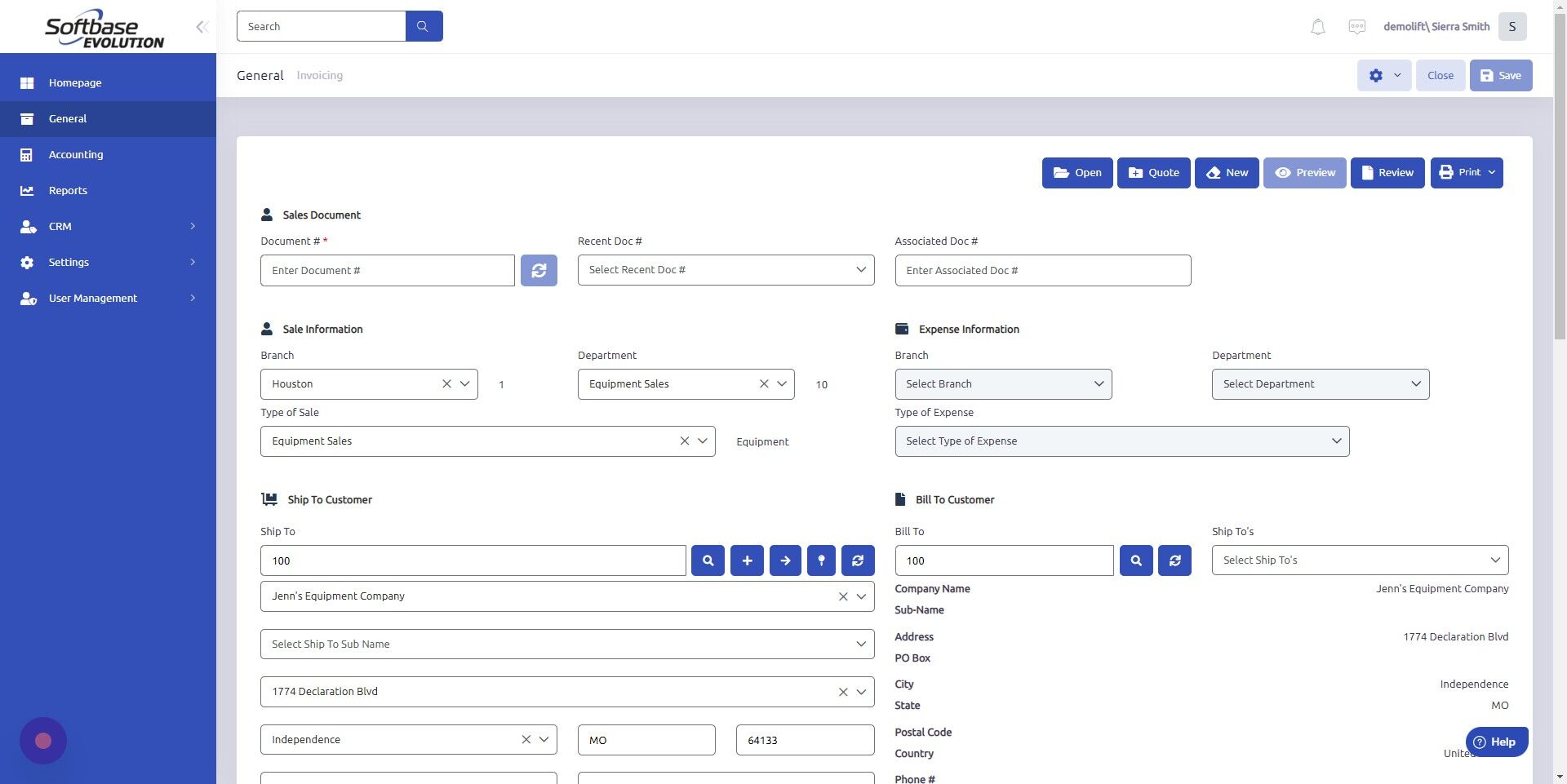 Screenshot of: Click "Quote" to save document as a Quote.