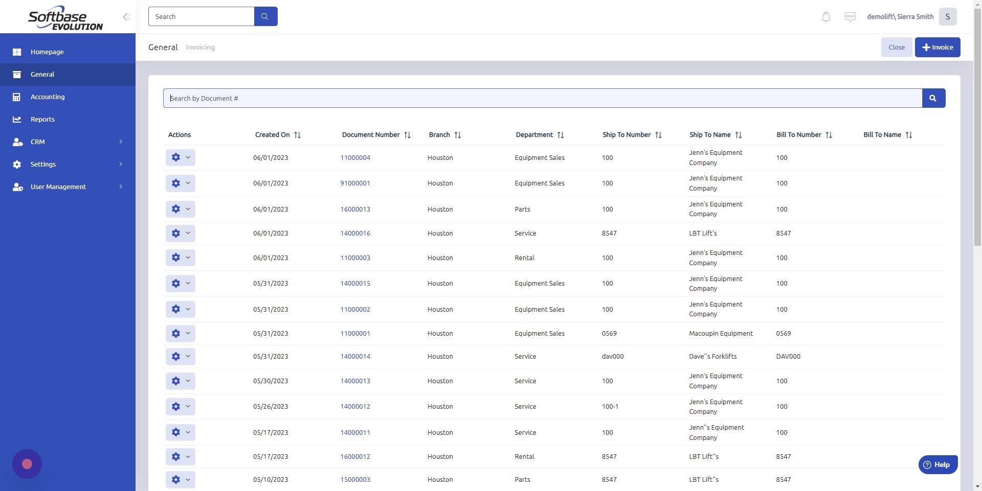 Screenshot of: Click +Invoice to create a new Quote.
