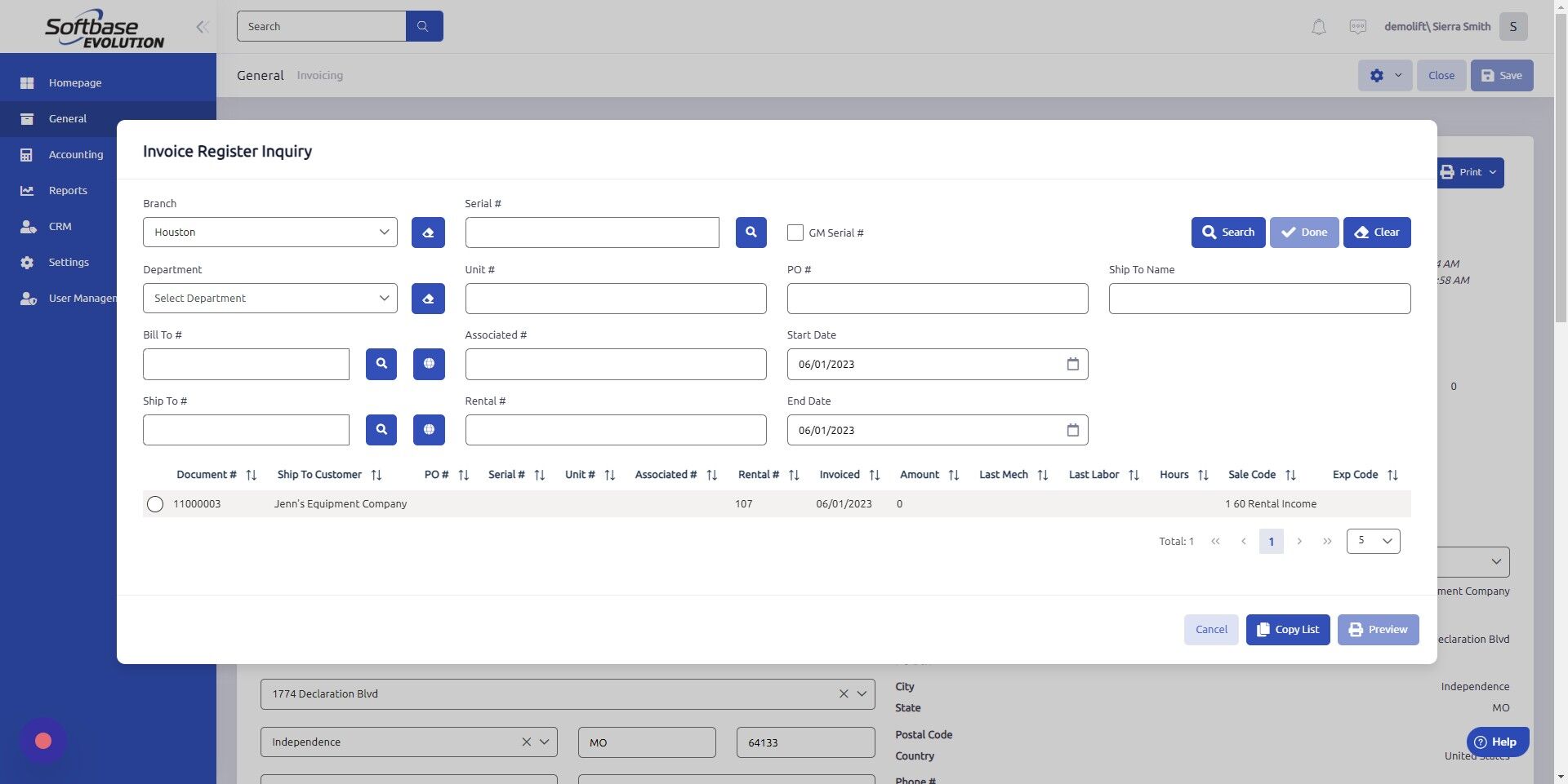 Screenshot of: Select invoiced/closed work order.