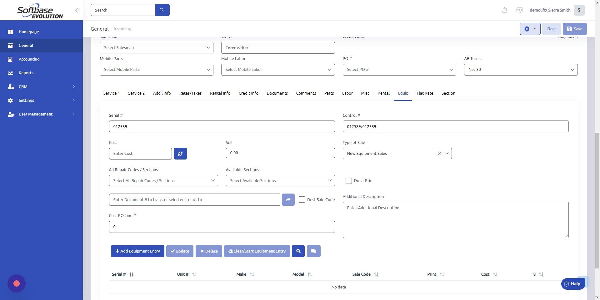 Screenshot of: Click "Add Equipment Entry" to save equipment to work order.