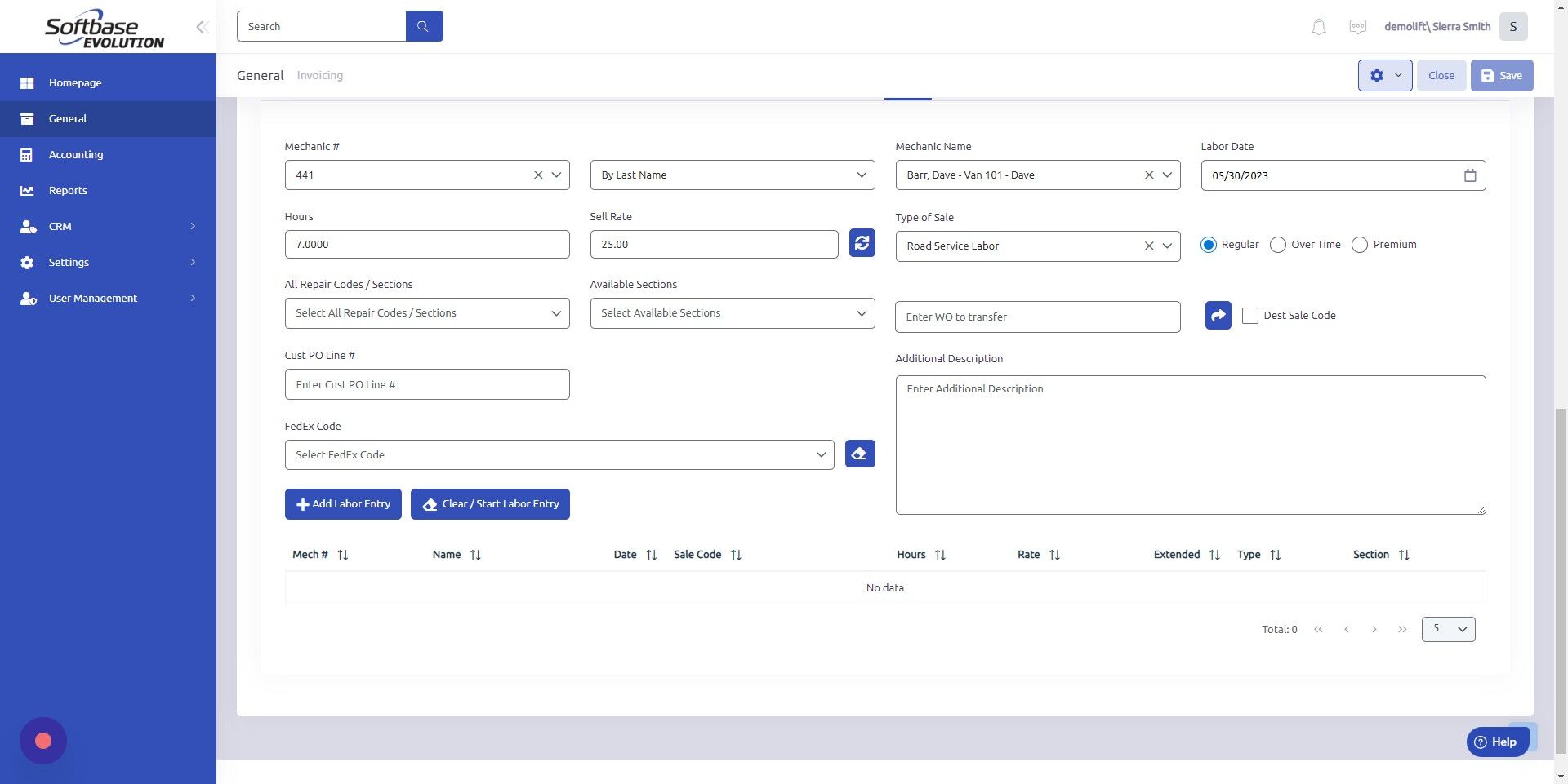Screenshot of: Click "Add Labor Entry" to save the labor to the work order.