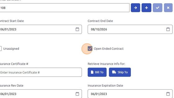 Screenshot of: Check "Open Ended Contract" box if you want to occur past contract date.