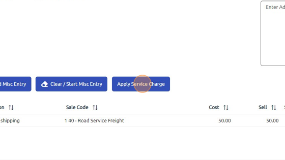 Screenshot of: Click "Apply Service Charge" if you have a service charge set up already. If you'd like to set this up: Main Menu > Accounting > Customer. If you'd like to set a service charge to be automatically applied or prompted: Main Menu > Settings > Administration > Department.