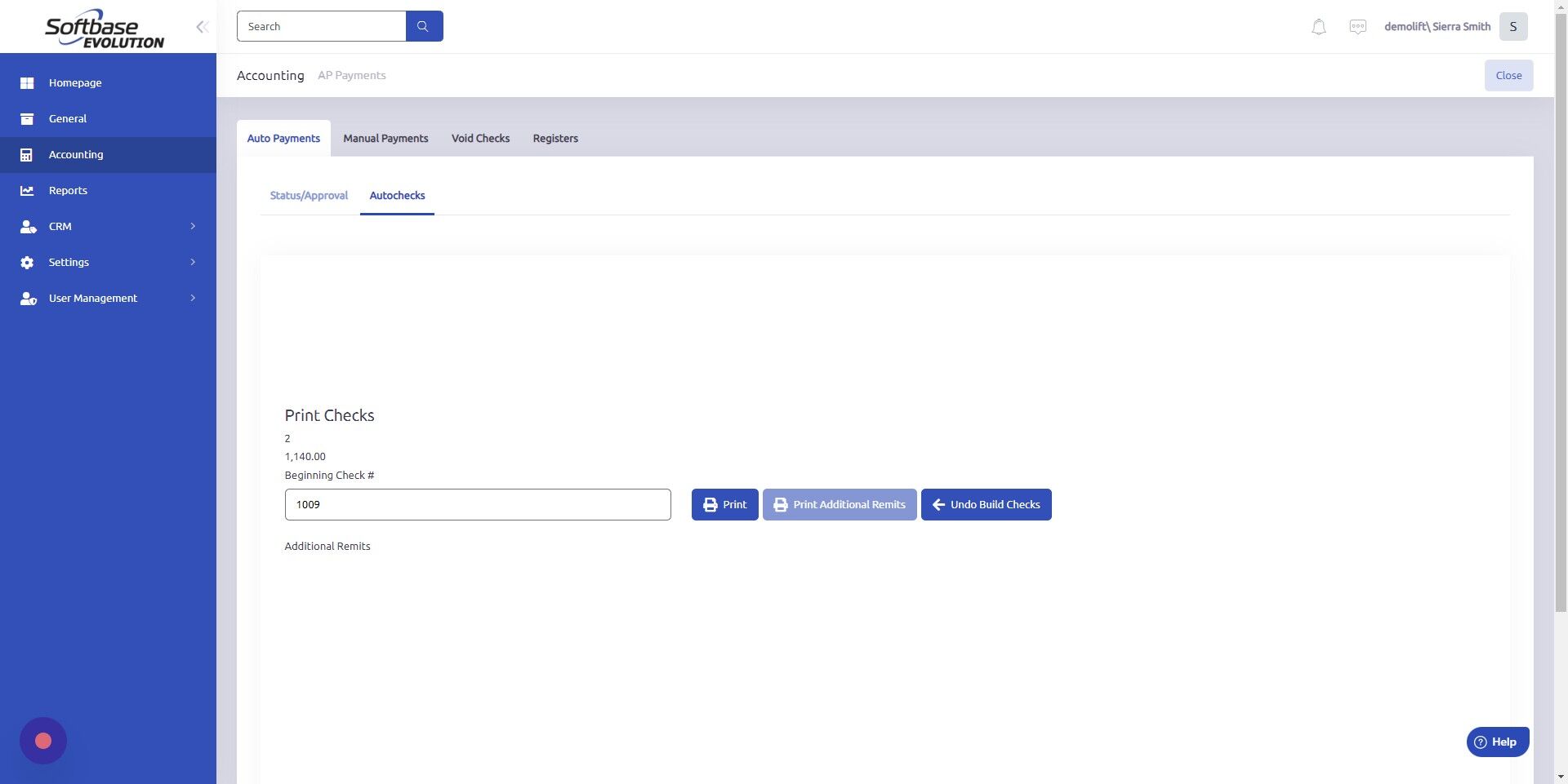 Screenshot of: Click here to print checks.