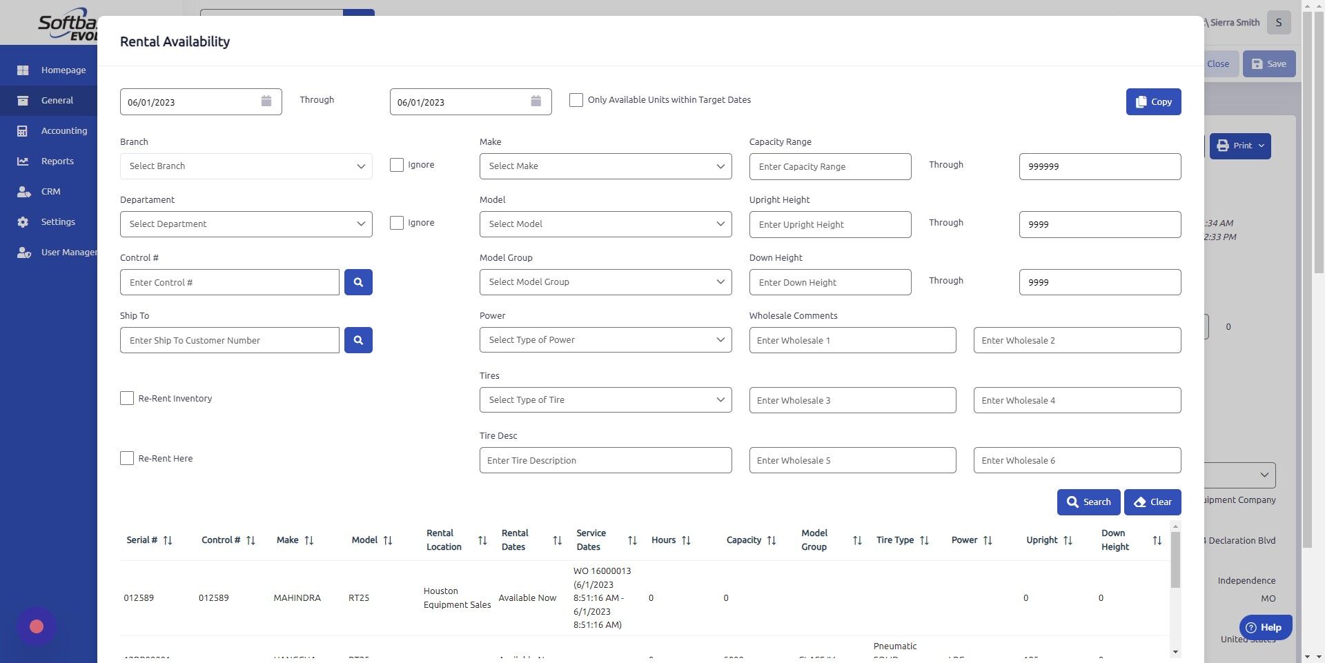 Screenshot of: Select Branch (and any other criteria you'd like to narrow by) and click Search.