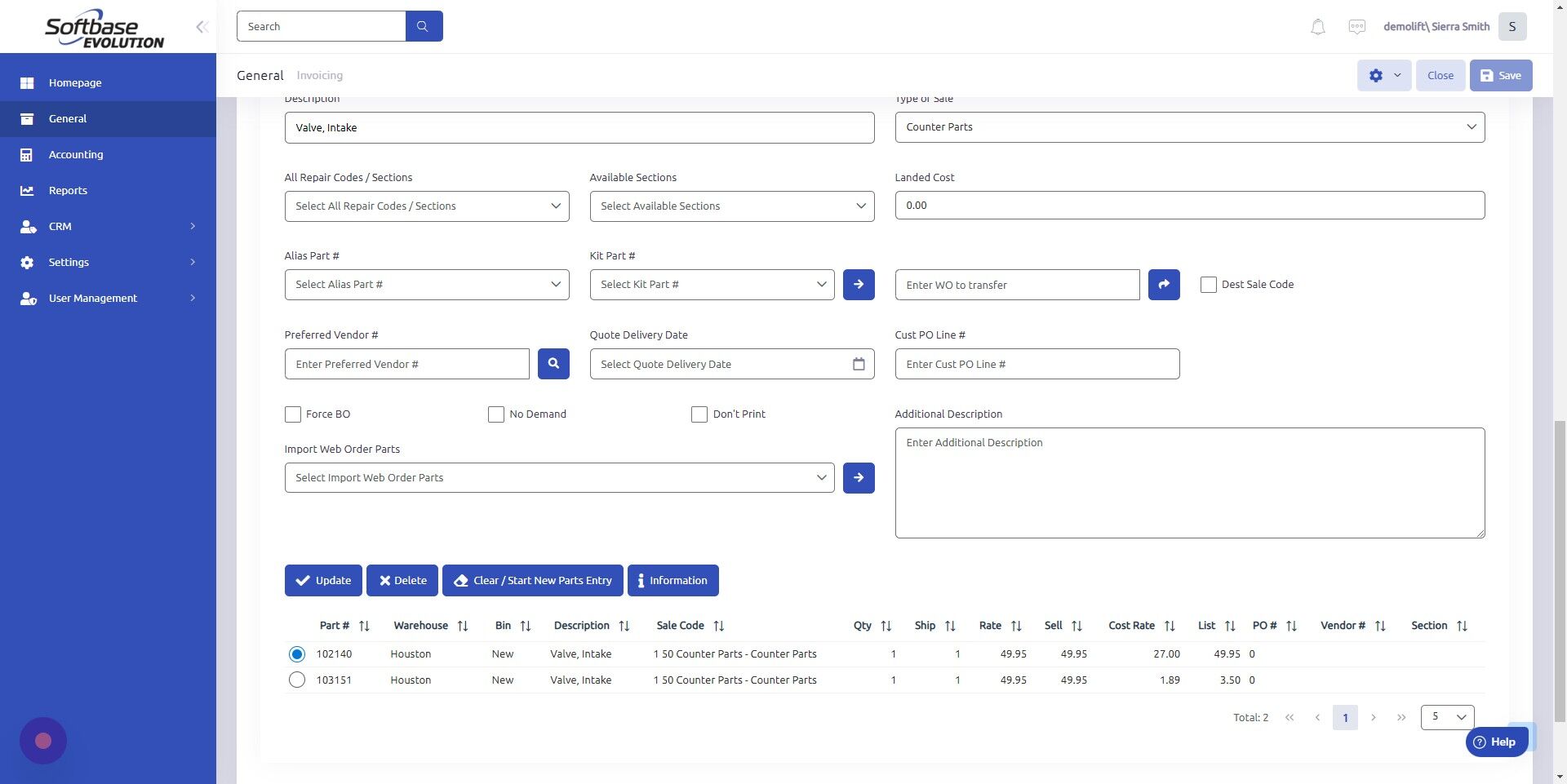 Screenshot of: Enter invoice number of destination work order here.