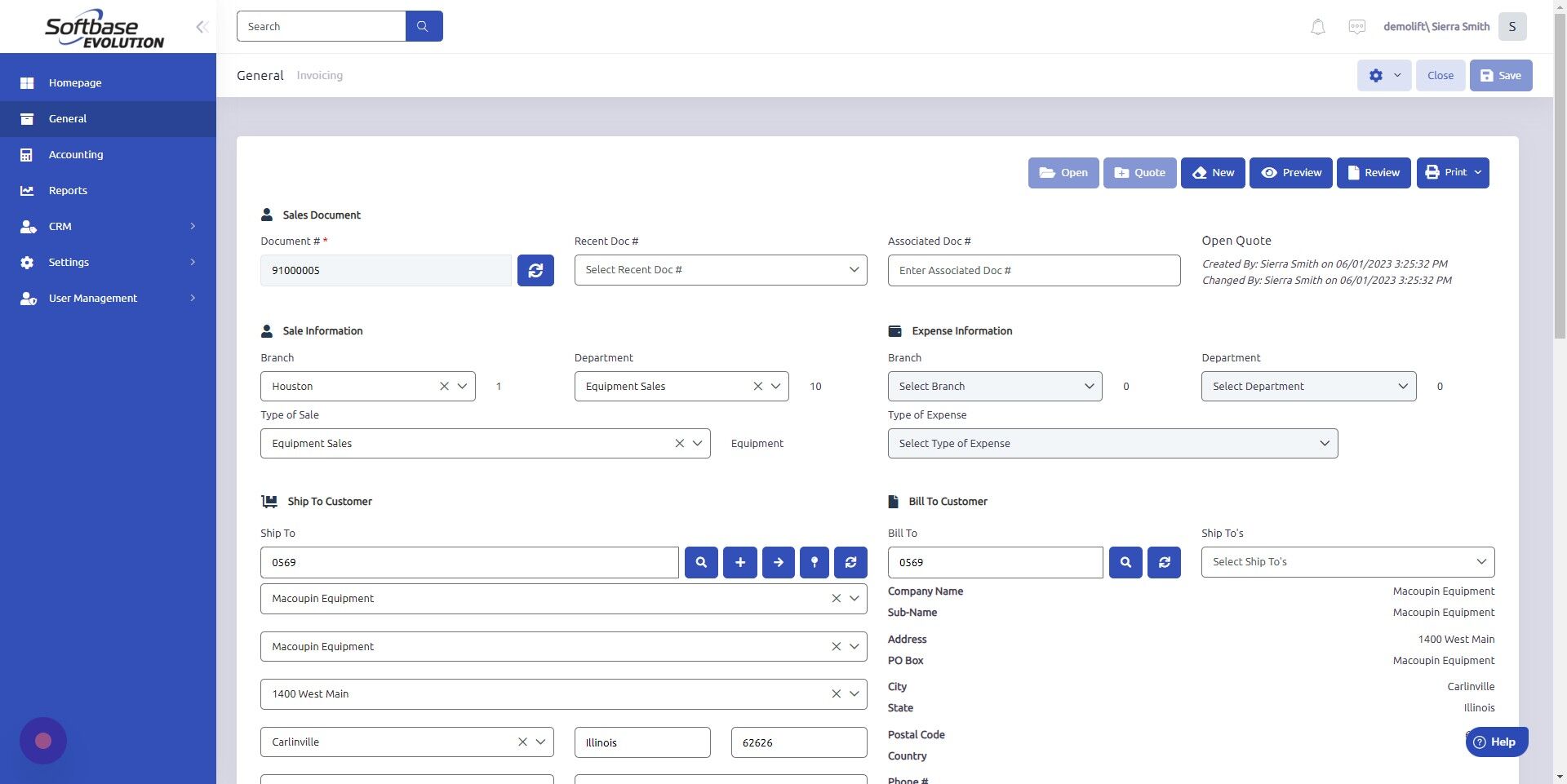 Screenshot of: Quote should show Open Quote status.