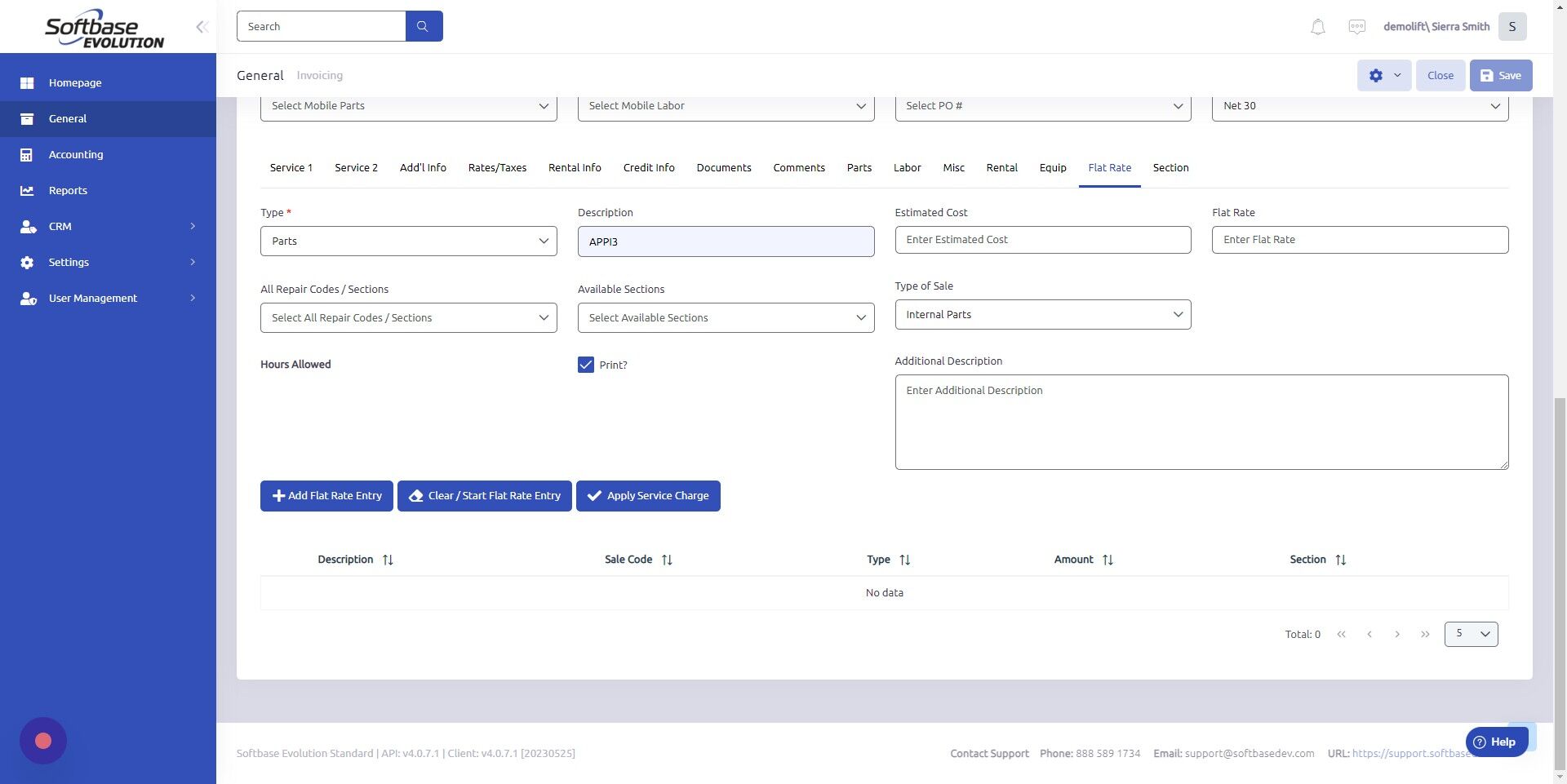 Screenshot of: Enter description of part / labor / misc. / rental / equipment.