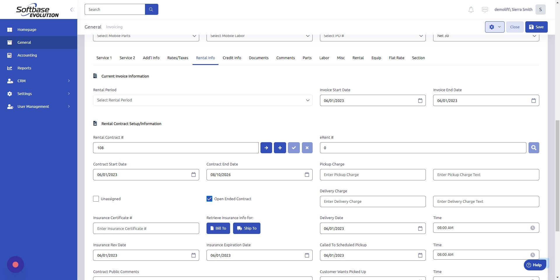Screenshot of: Set Rental Period (day, week, 4 week, month, quarter). 