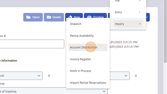Screenshot of: Open Account Distribution by clicking Configure Icon > Inquiry > Account Distribution