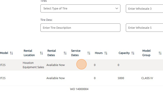 Screenshot of: Once equipment is located, double click to populate information in Rental tab. 