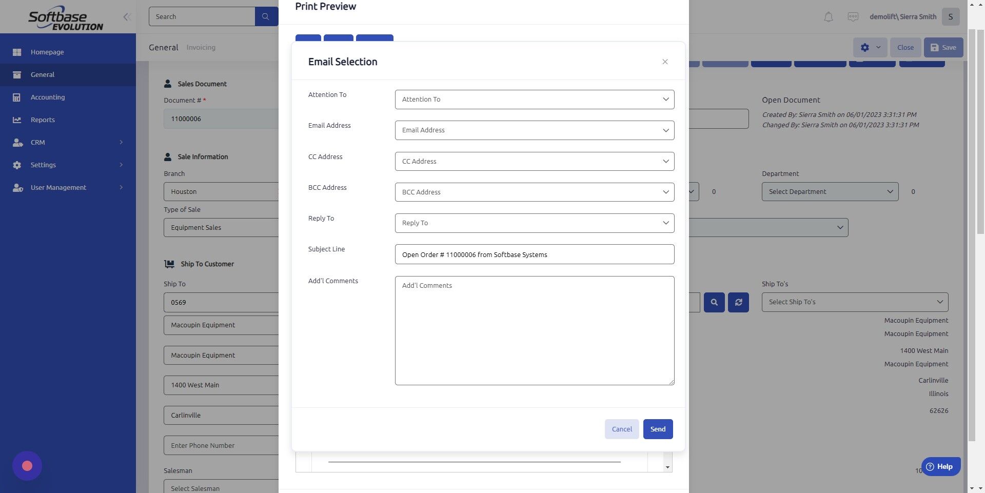 Screenshot of: Click Send