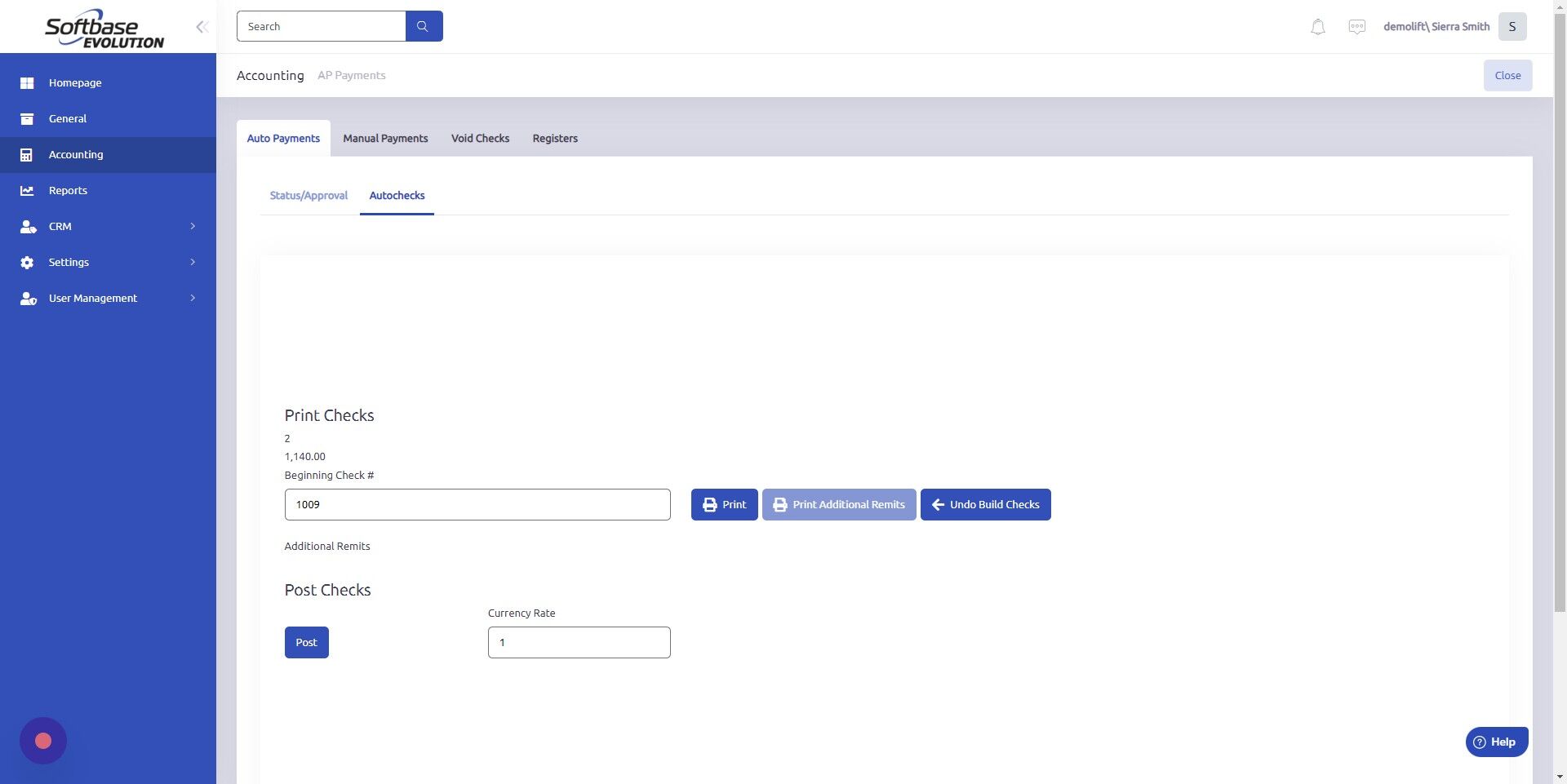 Screenshot of: Click "Post" to post checks.