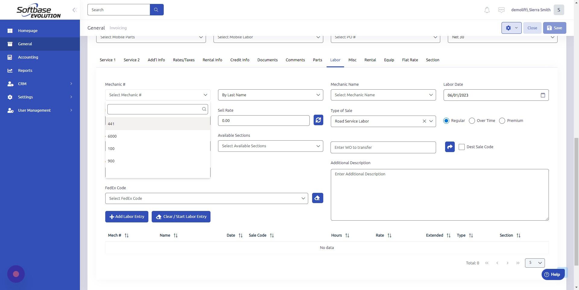 Screenshot of: Select Mechanic #.