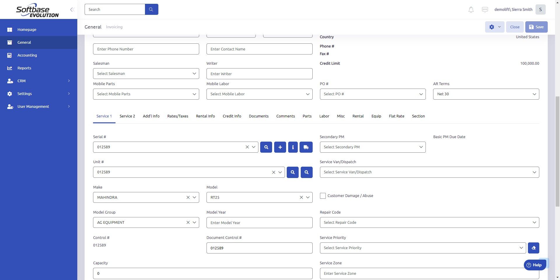 Screenshot of: Transferring works exactly the same for Parts, Labor, Misc., Rental, or Equipment. For this example, we're using Parts.