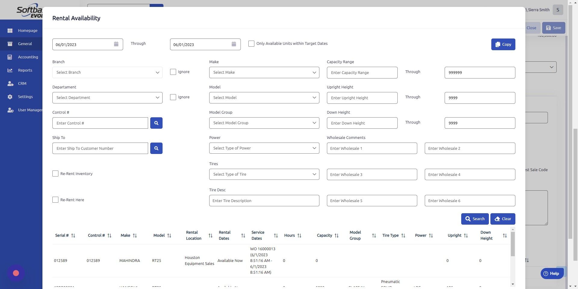 Screenshot of: Select Branch and Department and click Search.