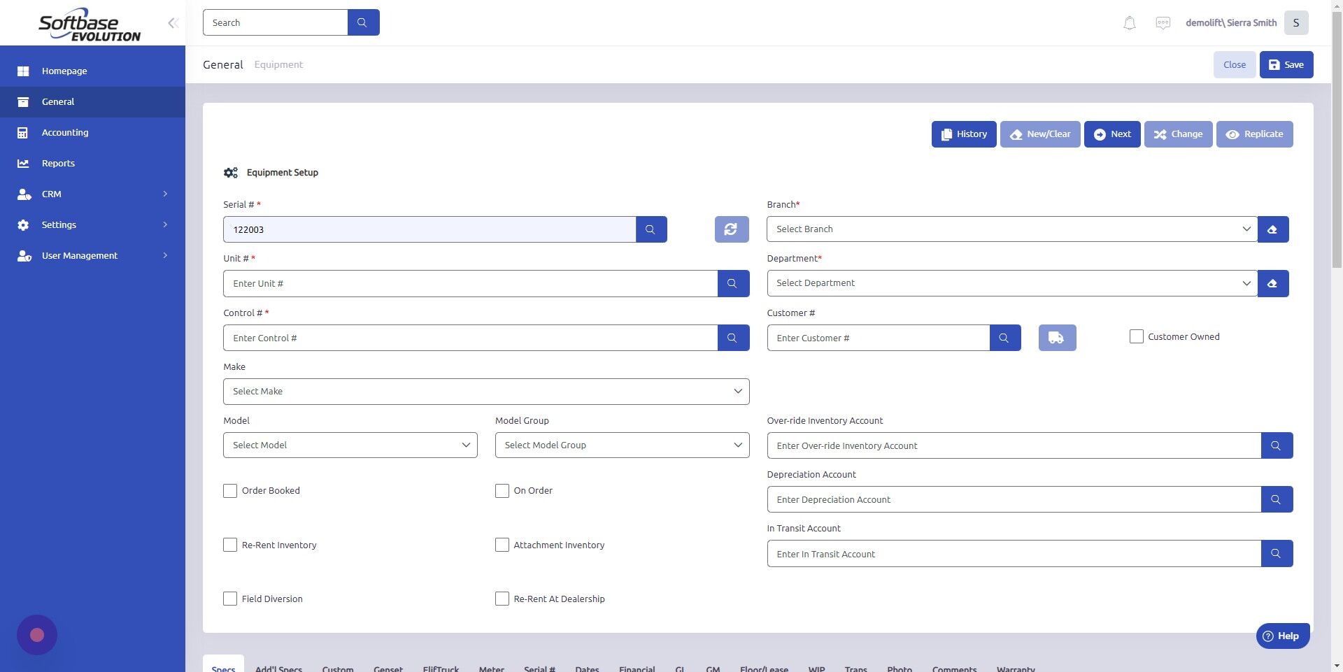 Screenshot of: Enter Unit # and Control #; make sure they match for accounting purposes.