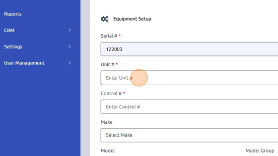 Screenshot of: Enter Unit # and Control #; make sure they match for accounting purposes.
