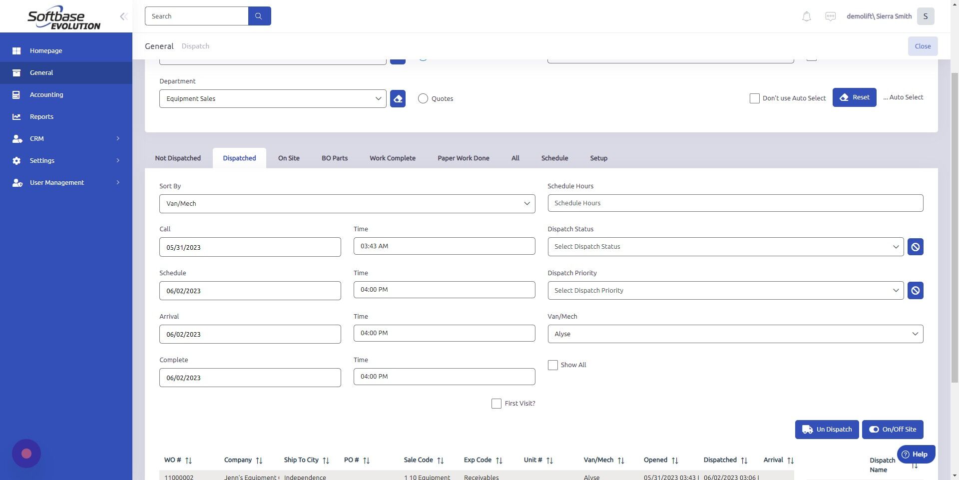 Screenshot of: Click here to set the date the work order was completed.
