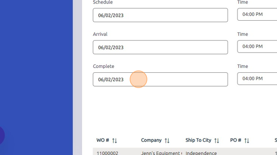 Screenshot of: Click here to set the date the work order was completed.