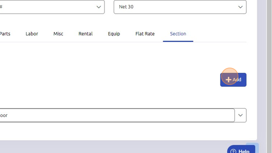 Screenshot of: Then, enter section details and click +Add to save section to work order.