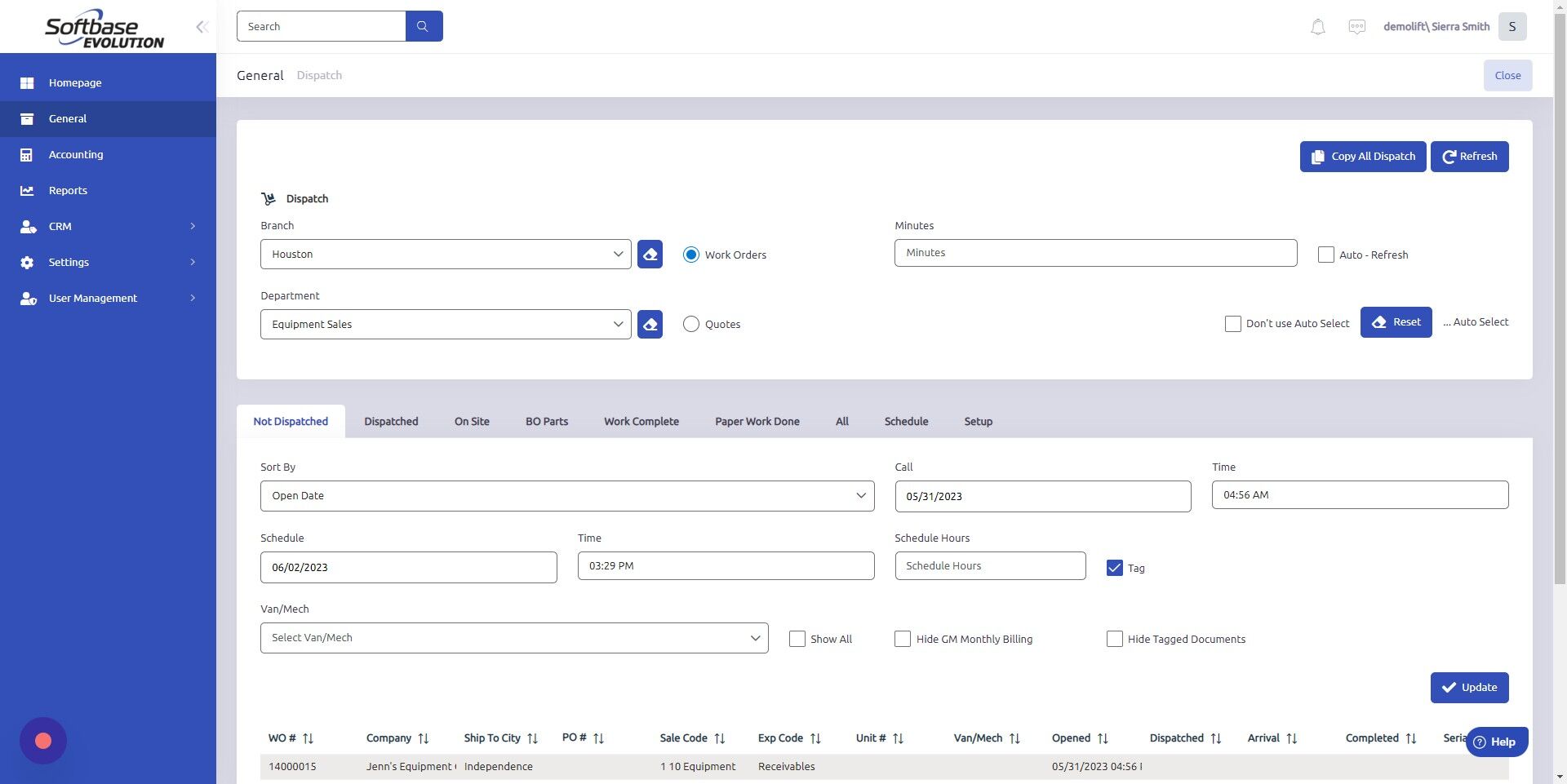Screenshot of: Click here to set the date you scheduled the mechanic to work on work order.