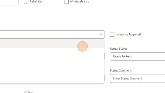 Screenshot of: Make selection from Rental Rate Code dropdown.