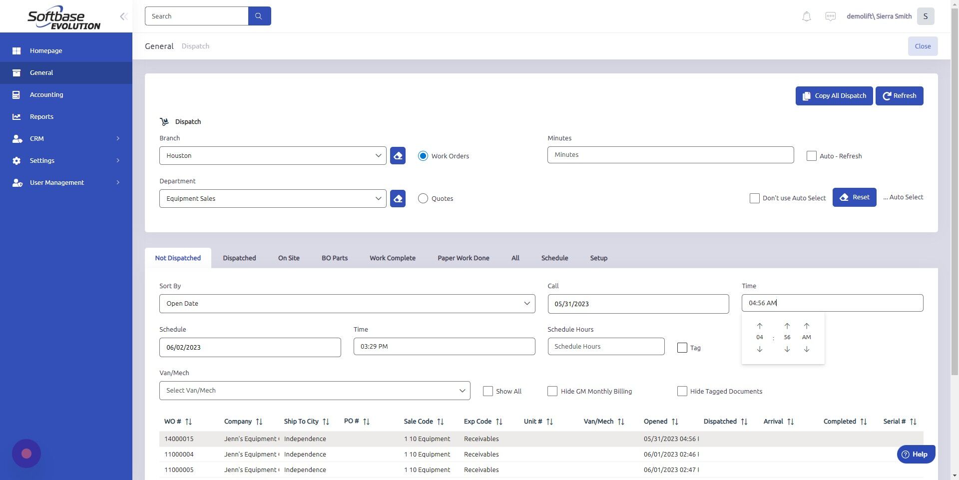 Screenshot of: Click here to enter the time you made the call with the customer.