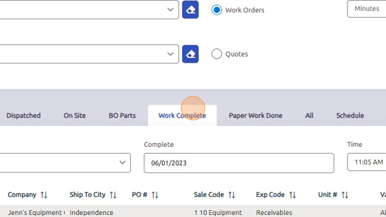 Screenshot of: You will now find this completed work order under the Work Complete tab.
