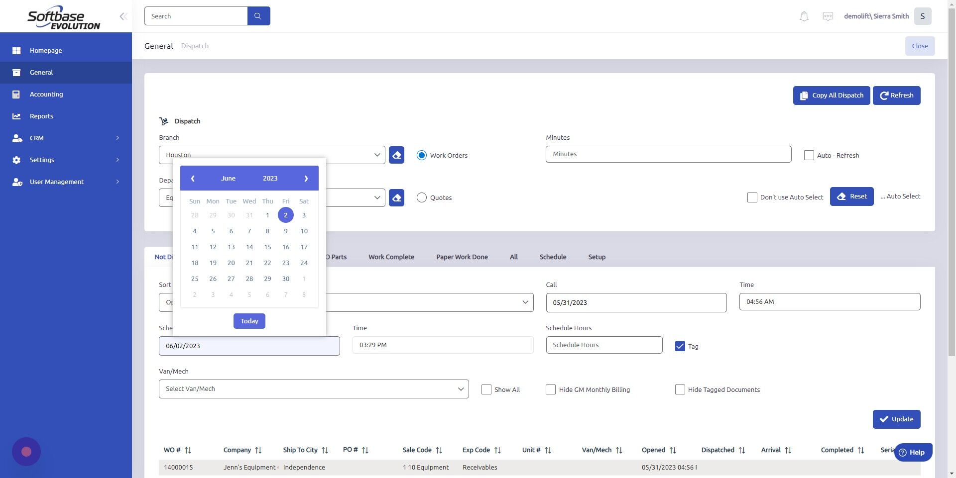 Screenshot of: Click here to set the time you scheduled the mechanic to work on work order.