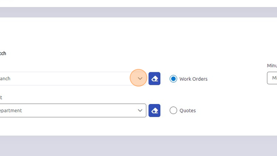 Screenshot of: Set Branch and Department of work order you're searching.