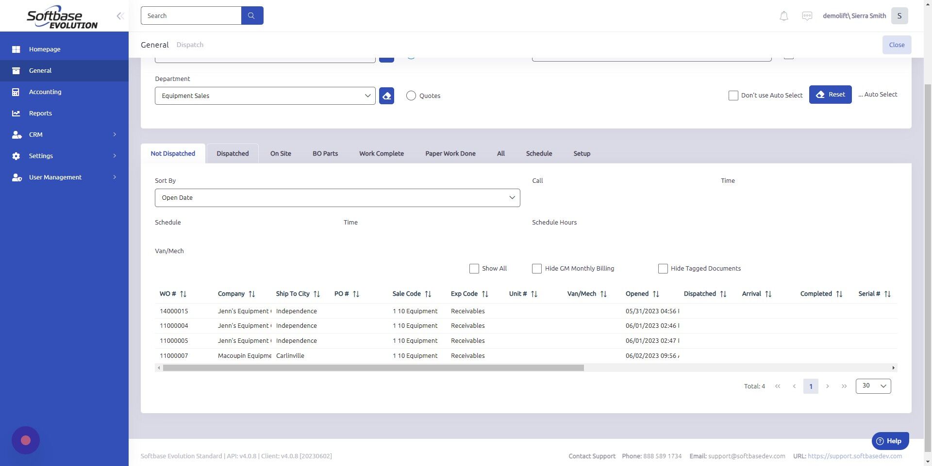 Screenshot of: Open Dispatched tab.