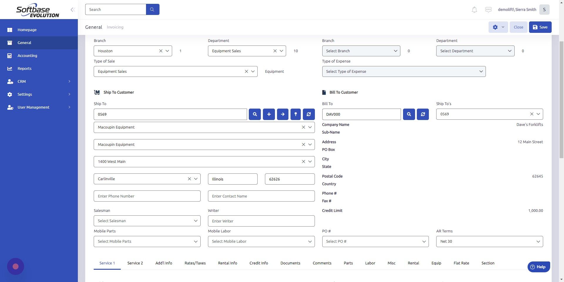 Screenshot of: Click save to update Bill To customer.