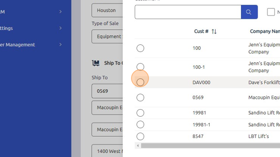 Screenshot of: Select updated Bill To customer.
