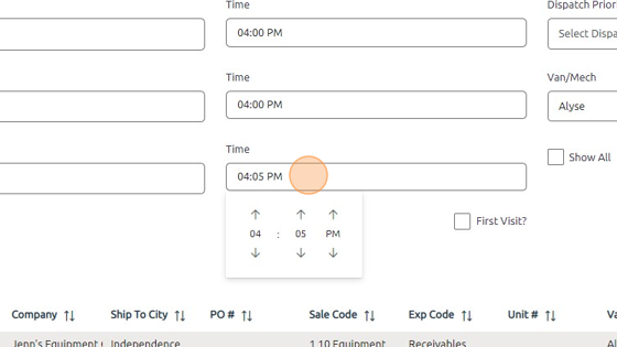 Screenshot of: Click here to set the time the work order was completed.