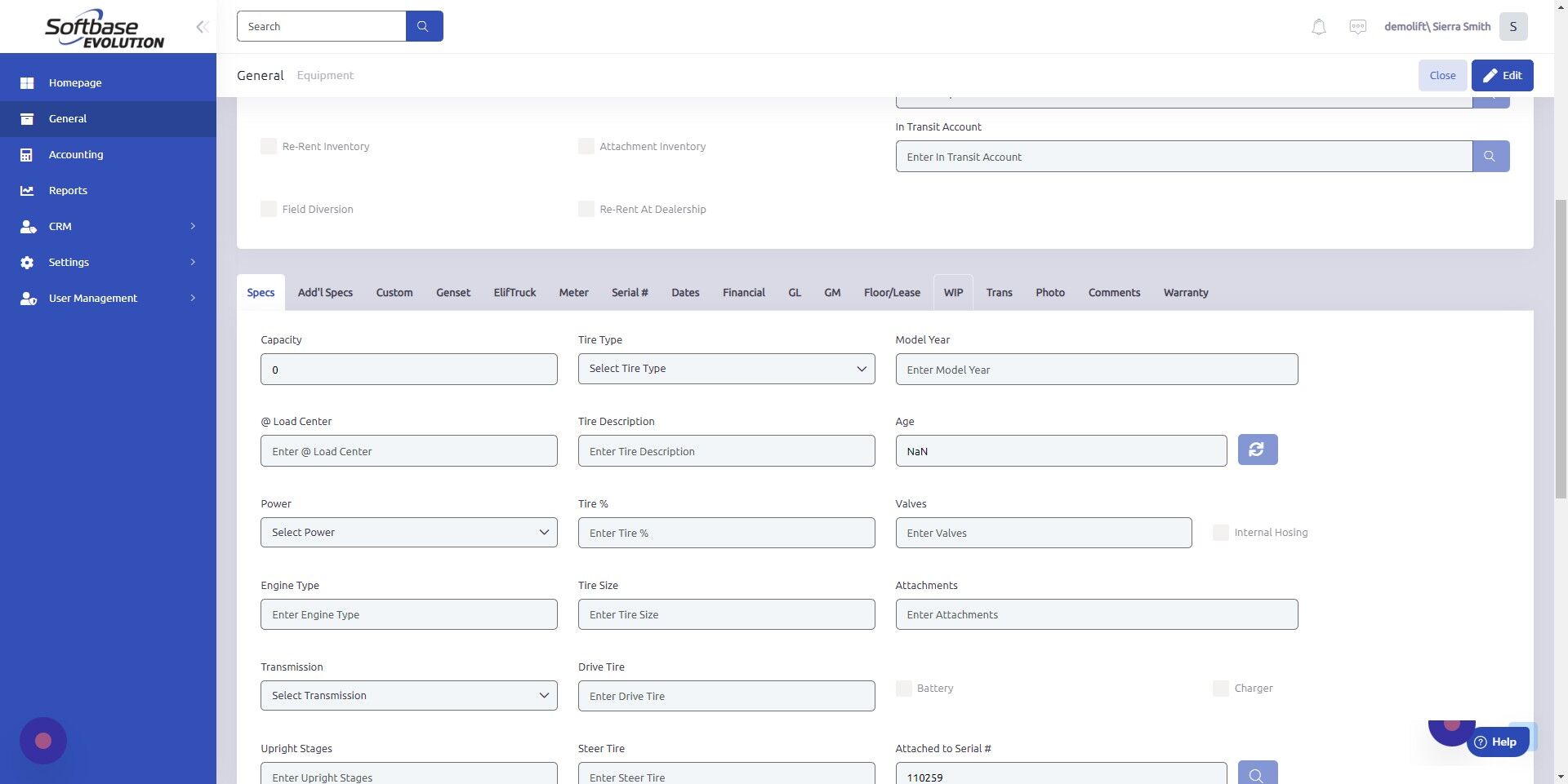 Screenshot of: Open "WIP" tab to view Open Work Orders, Quotes, Open Rental Orders, Open Sales Orders, and Purchase Orders.