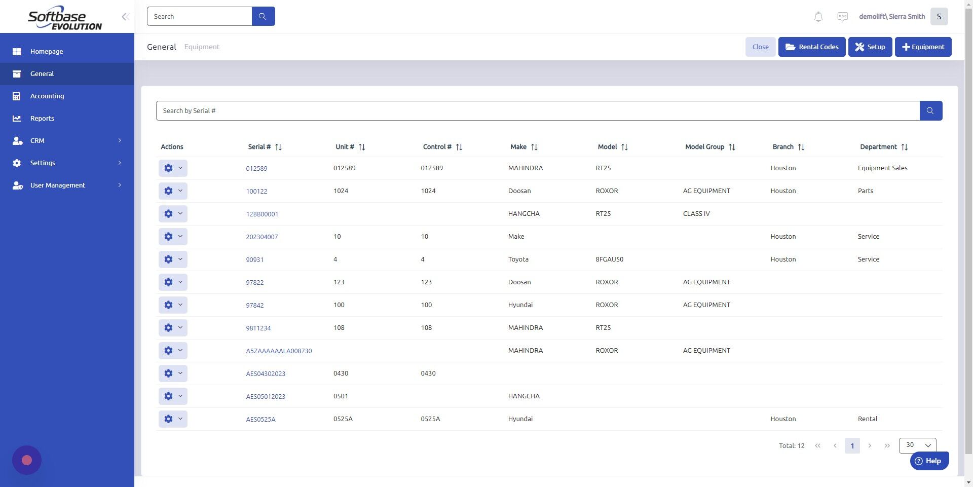 Screenshot of: Click here to add equipment to database.