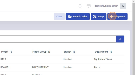 Screenshot of: Click here to add equipment to database.