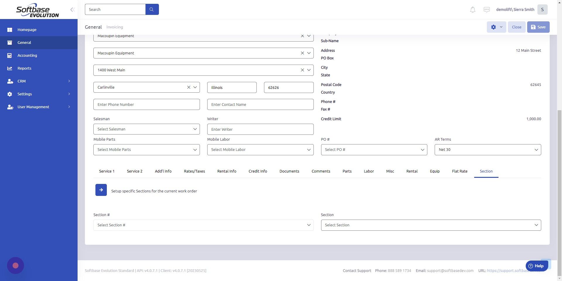 Screenshot of: Create new section by first entering a value in the Section # field.