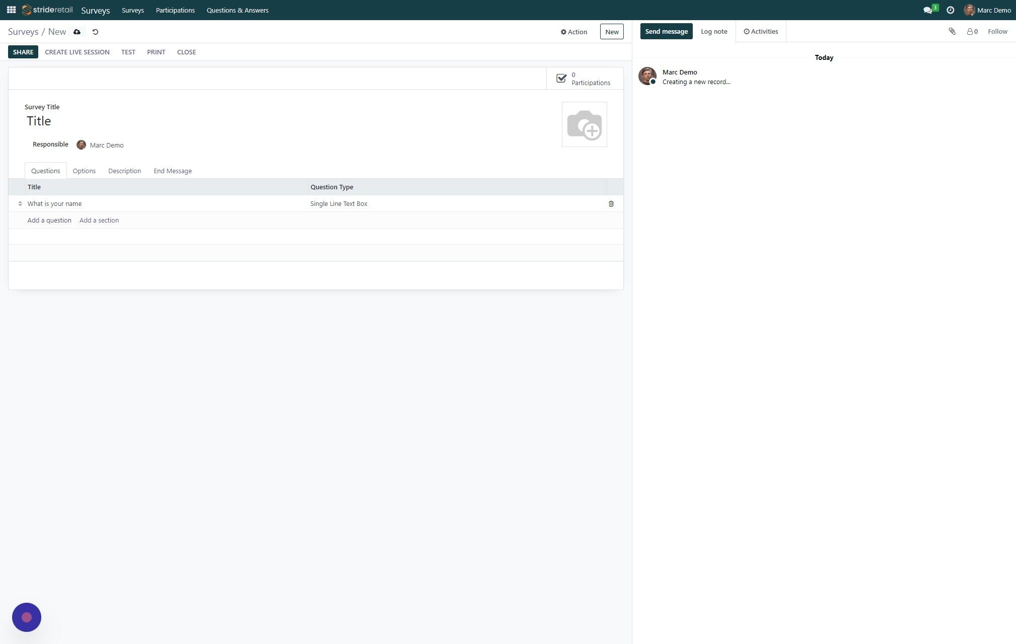 Screenshot of: Click cloud icon to save.  You have successfully created your first survey.