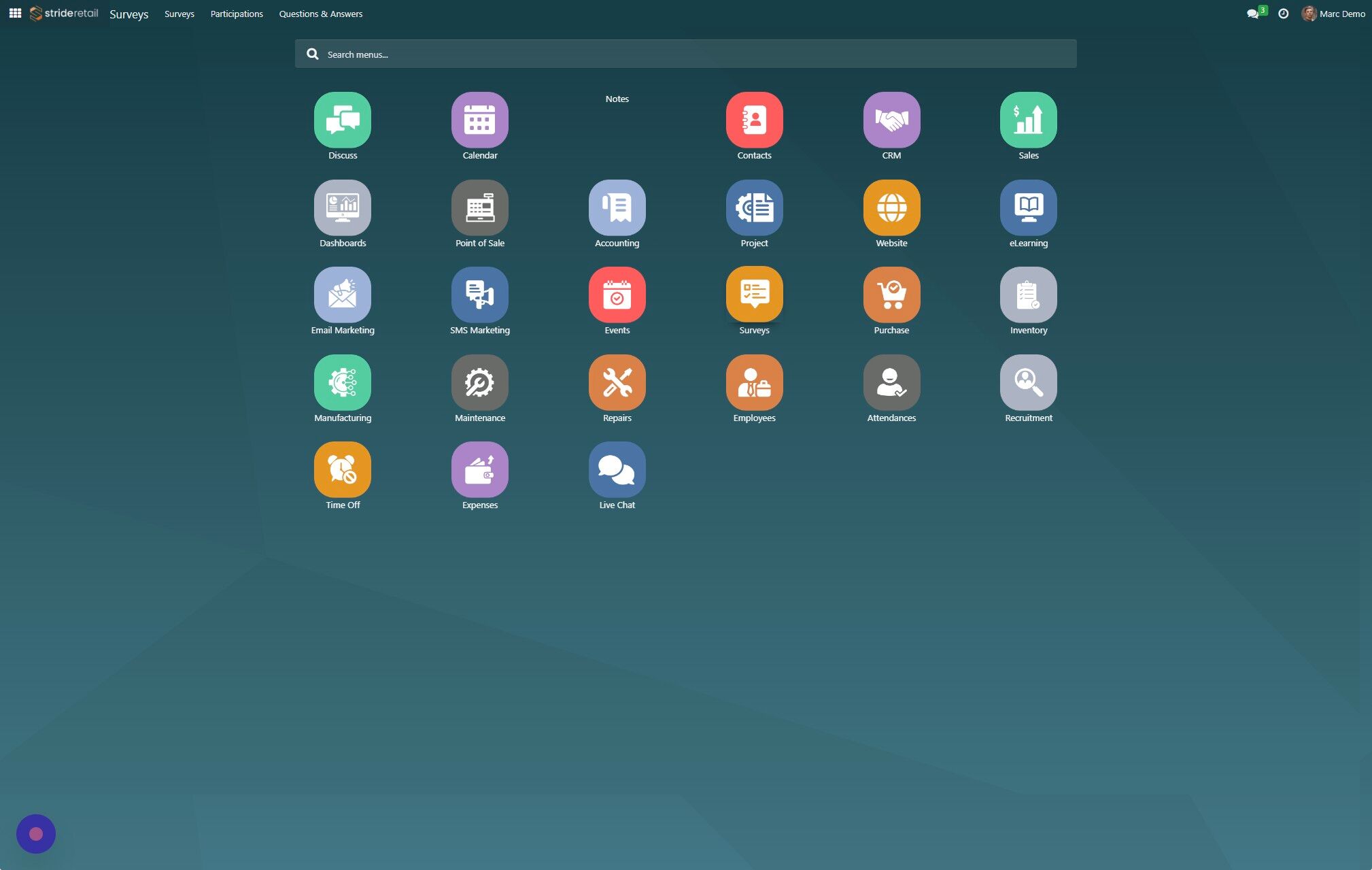 Screenshot of: Click on Survey Module