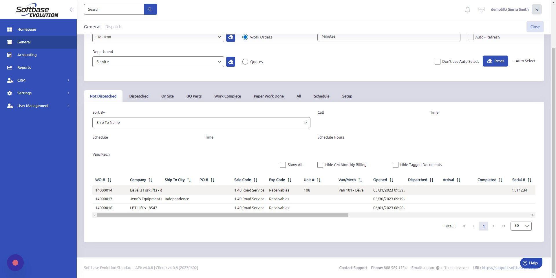 Screenshot of: Select work order you're dispatching a mechanic to.