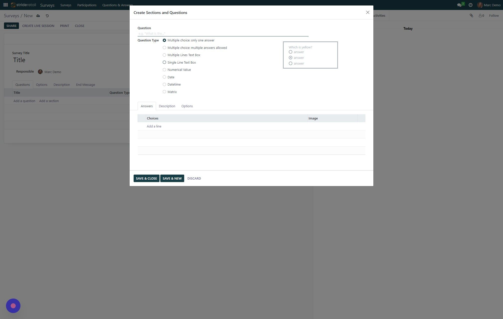 Screenshot of: Choose the type of question you want to add.