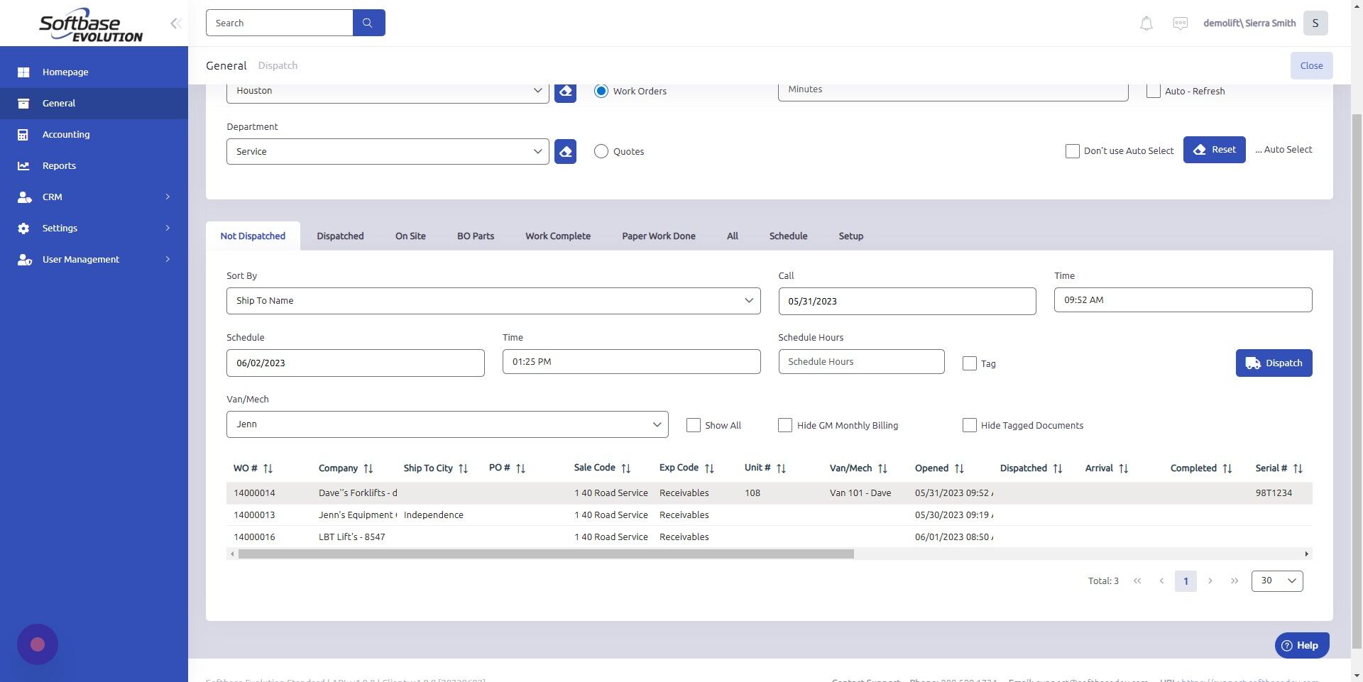 Screenshot of: Click "Dispatch" 