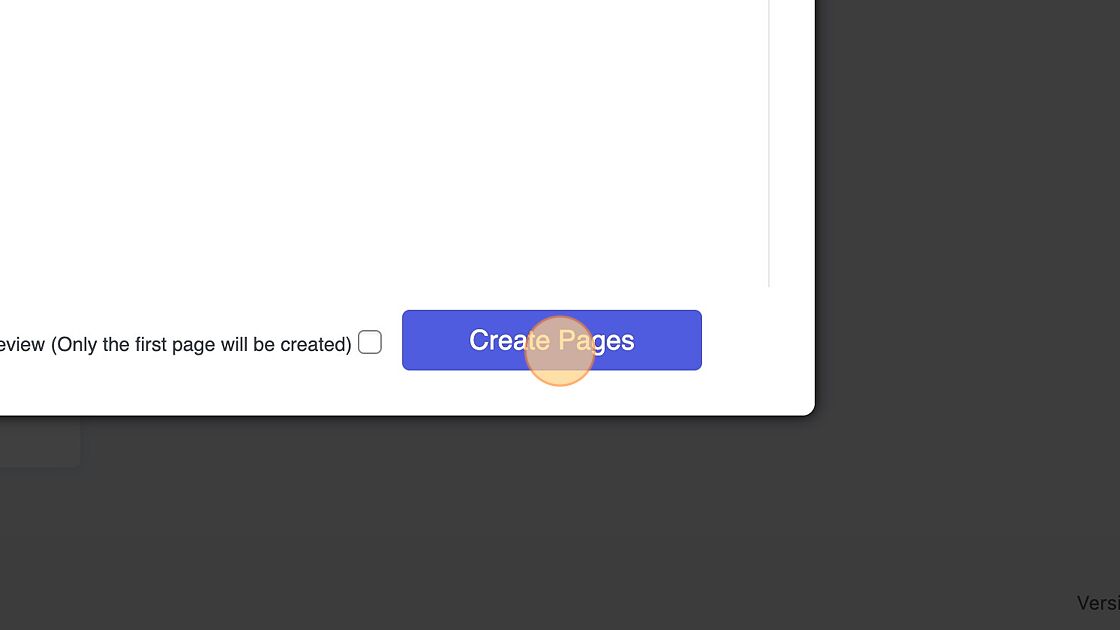 Screenshot of: Click "Create Pages"