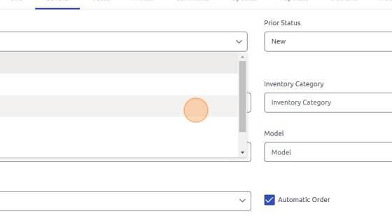 Screenshot of: Select the Status of the Part from the dropdown.