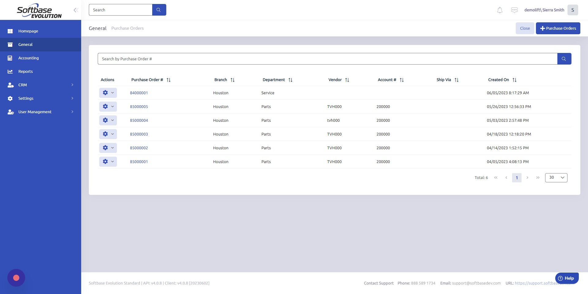 Screenshot of: Part 4 (using auto stock on purchase order): From General > Purchase Orders, click here to open a new PO.