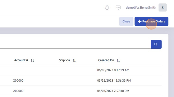 Screenshot of: Part 4 (using auto stock on purchase order): From General > Purchase Orders, click here to open a new PO.