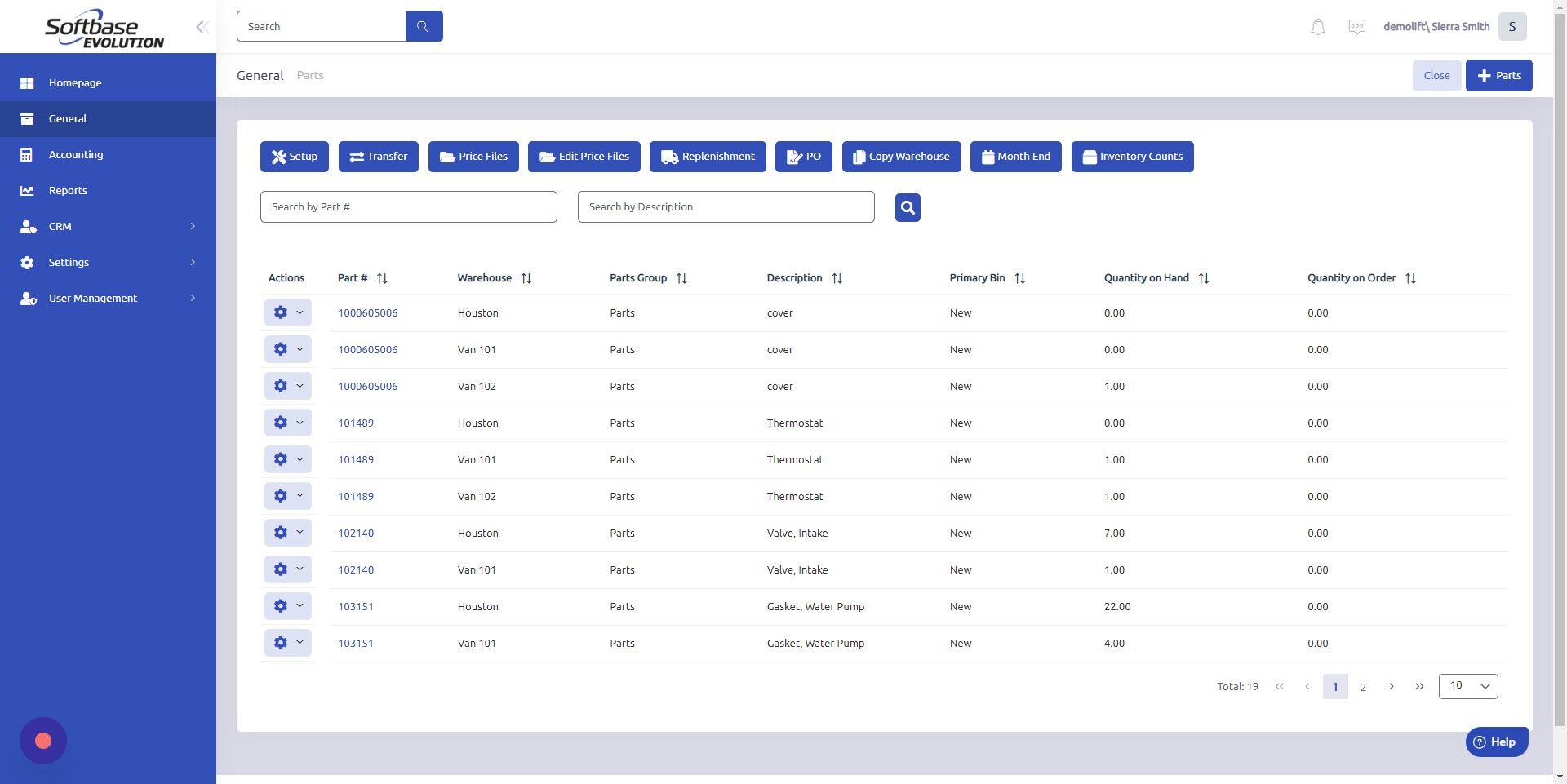 Screenshot of: Part 3 (set minimum/max days of supply and months to average order): From General > Parts, open Setup.