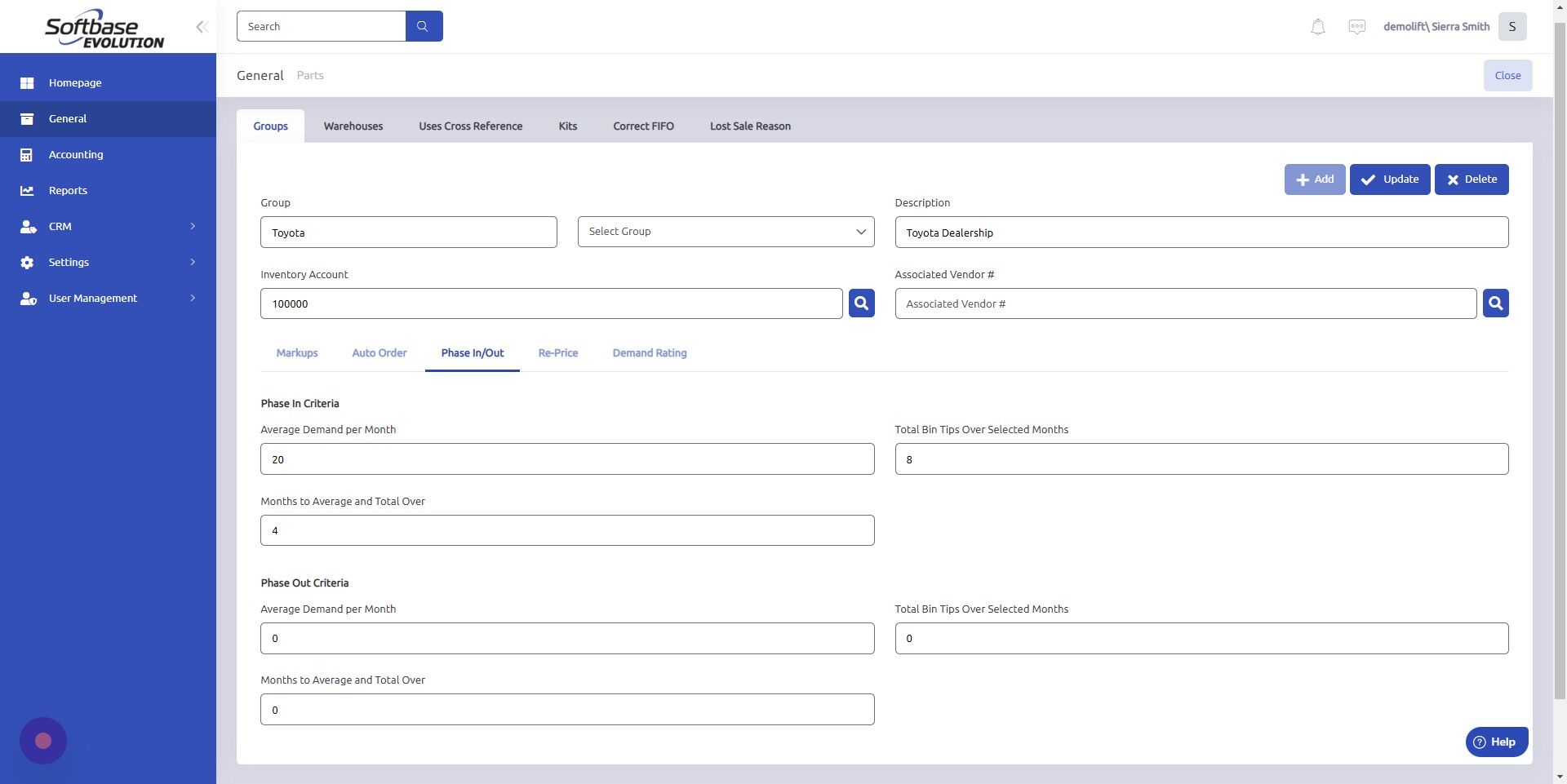 Screenshot of: Click "Update" to save Phase In Criteria.